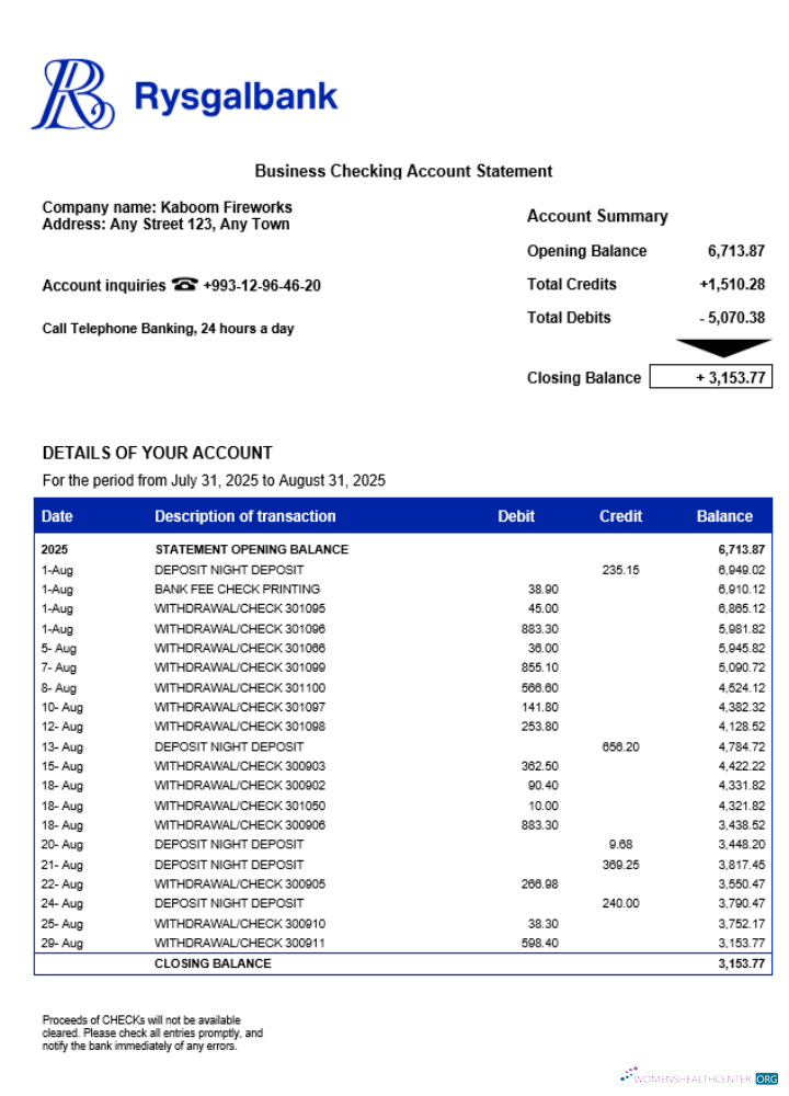 Download Turkmenistan Rysgal firm account statement Word and PDF template Photoshop template